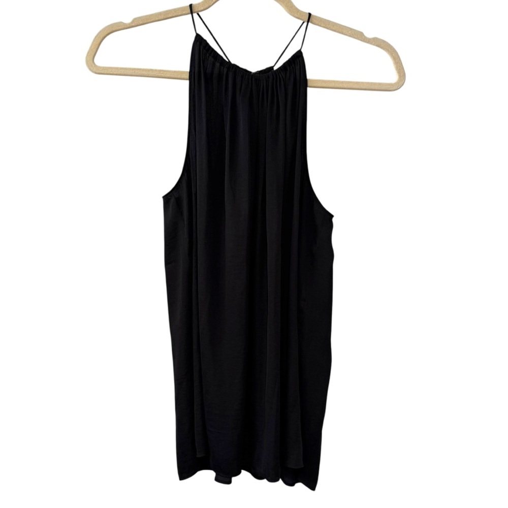 LOFT Black Satin Matte High Neck Sleeveless Blouse Petite Medium